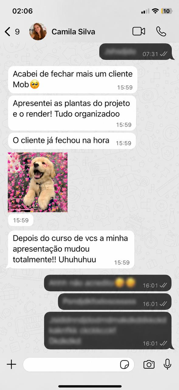 Print de conversa: Camila Silva fechou cliente apresentando o projeto